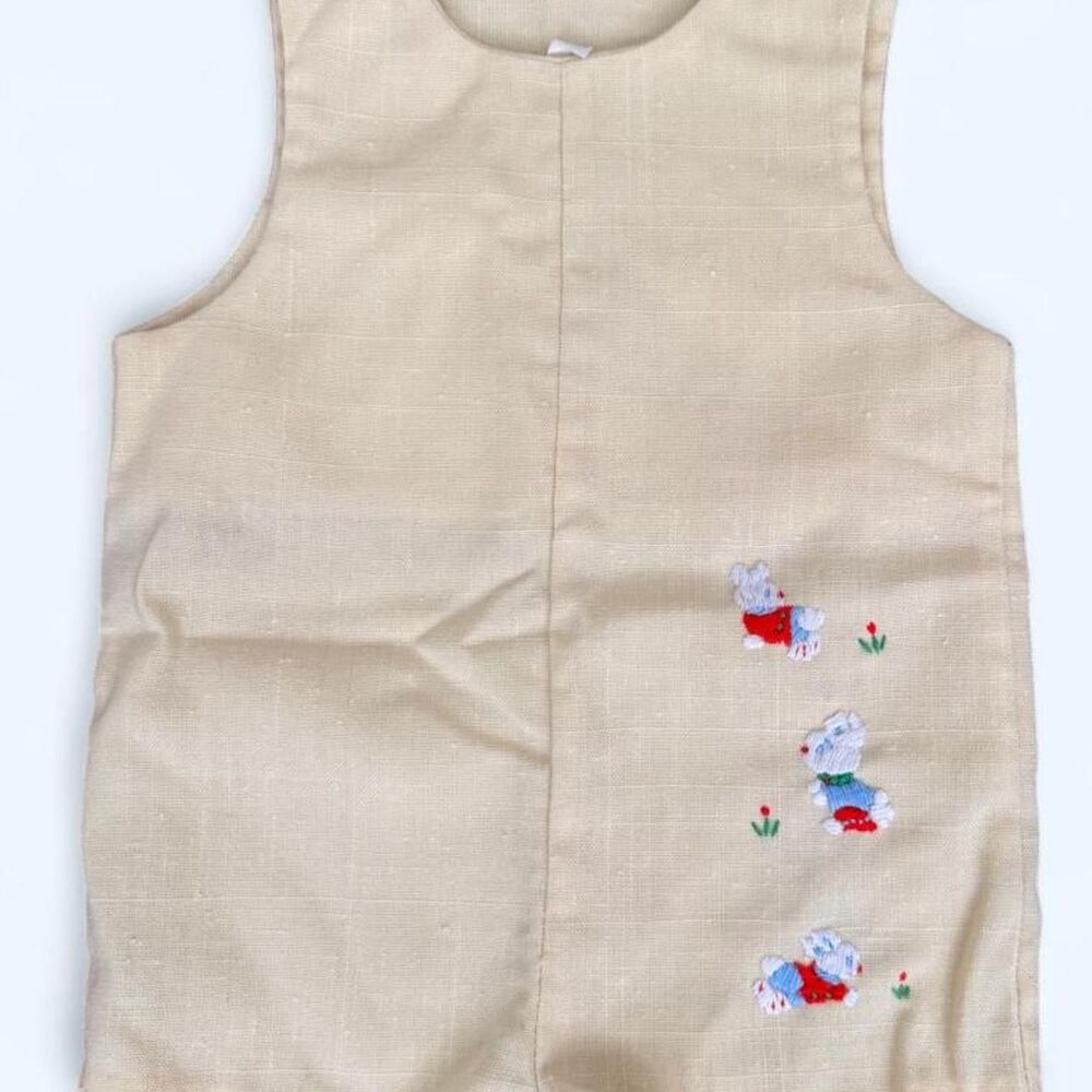 Vintage Yellow Baby Romper with Embroidered Bunny Design 6-9 months
